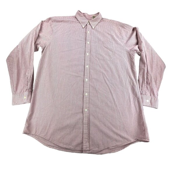 L.L. Bean Seersucker Shirt Mens L Tall  Red & White Striped Button-Down - Picture 2 of 7